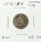 1876-CC Seated Liberty Dime, Better Carson City Date VF
