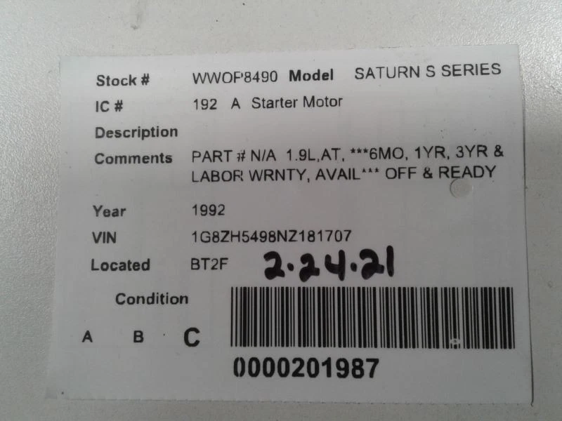 Motor De Arranque Se Adapta 91-93 SATURN SERIE S 615928 Foto 4 de 4