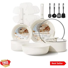 17pcs Pots and Pans Set, Nonstick Cookware Set Detachable Handle, Induction K...