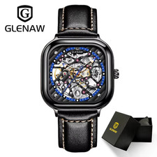 GLENAW Luxury Wristwatch Automatic Mechanical Wristwatch Skeleton Design Waterp