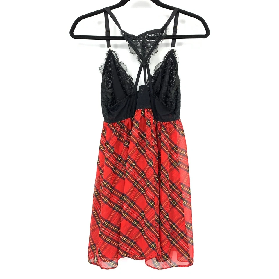 Cacique Babydoll Chemise Mujer Talla 14/16 Negro Encaje Rojo Cuadros Foto 2 de 4