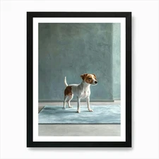 Dog Standing On A Rug. Generated AI Framed Wall Art Poster Canvas Print Picture