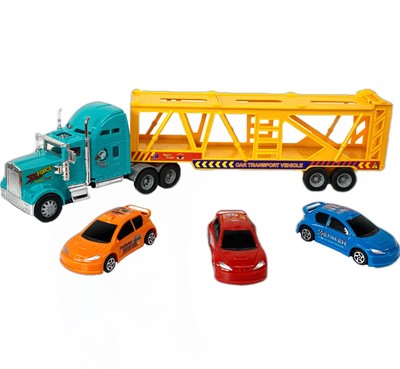 Heavy Duty Tractor Trailer Race Car Carrier Toy Truck with 3 Cars Bundle