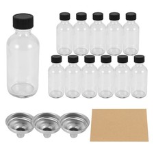 12Pc 2 Oz Small Clear Glass Bottles with Lids  3 Funnels - 60Ml Bottles8848