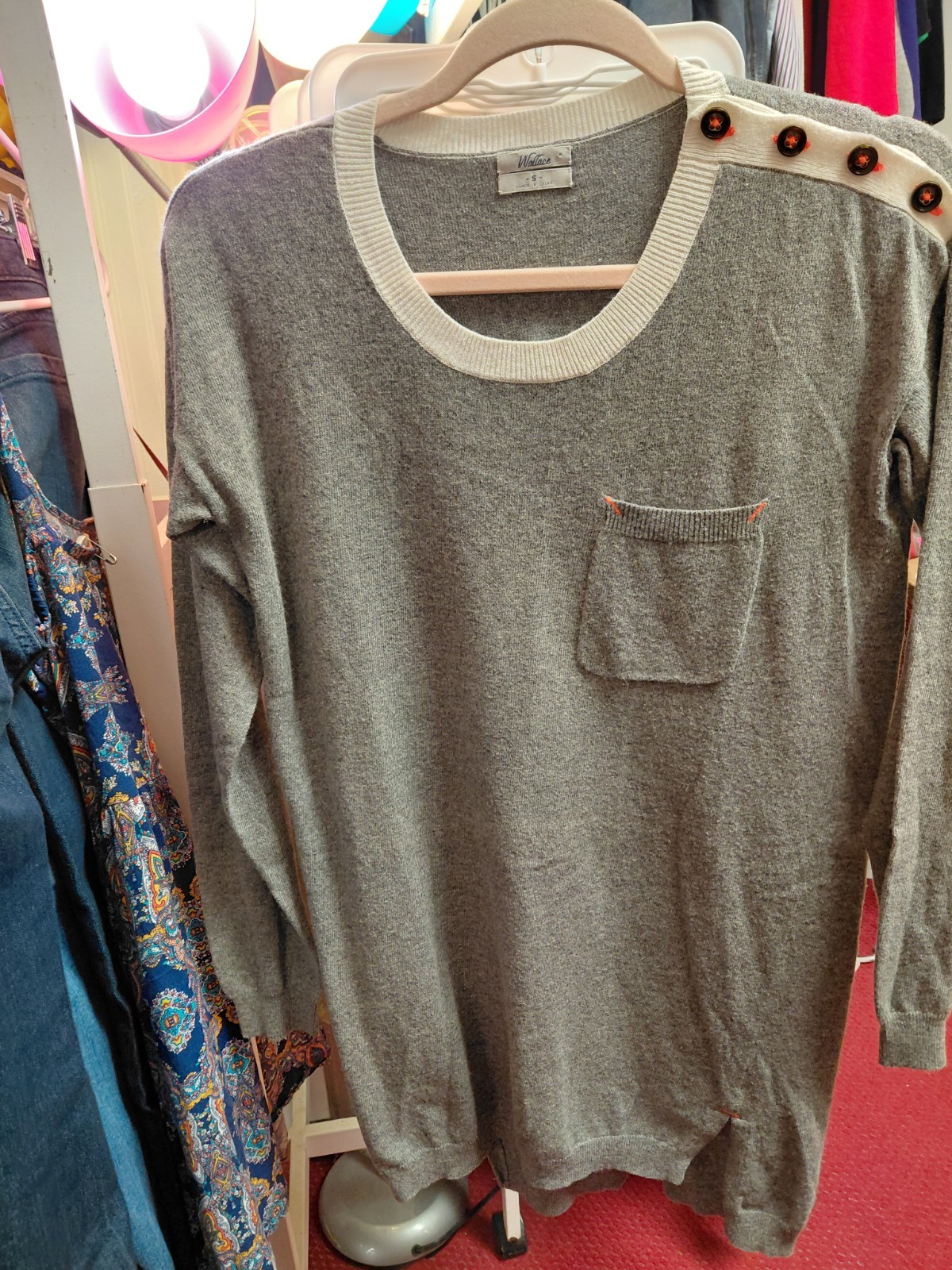 WALLACE Knit Pullover Sweater Gray Button Shoulde… - image 1