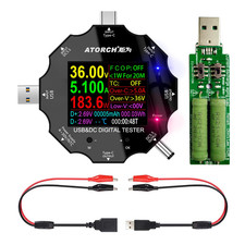 USB C Tester, 3 in 1 Type C DC5.5 USB Meter USB Load Color Screen IPS Digital Mu