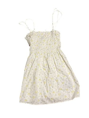 H&M Divided White Floral Smocked-Bodice Cotton Dress