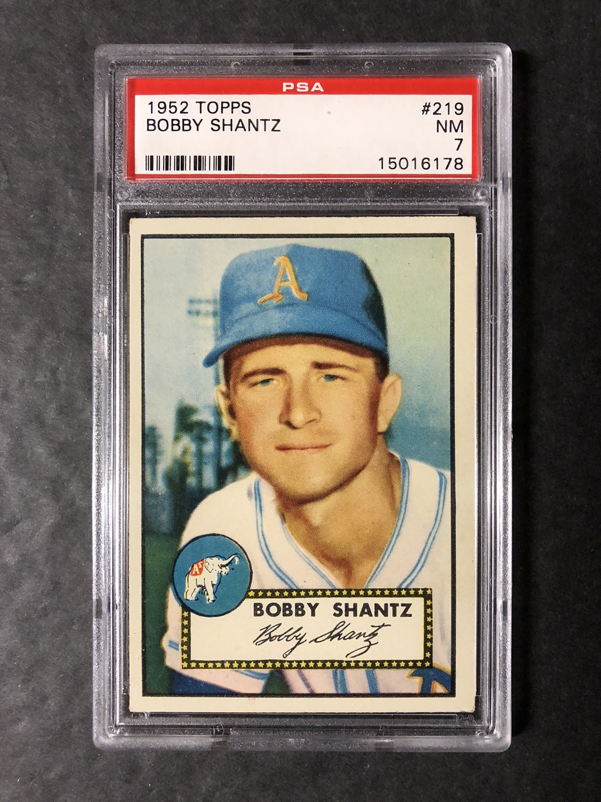 1952 Topps Bobby Shantz 219 PSA 7; Sharp Focus and color!!
