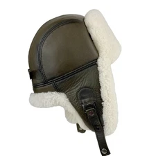 Real Shearling Leather Aviator Hat — Handmade  Warm Winter Trapper Hat