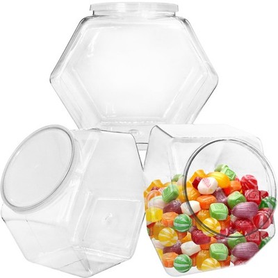 3 PCS Plastic Candy Jars Clear Cookie Jars 71 Oz Hexagon Lids Kitchen Buffet