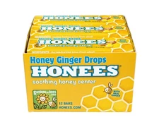 HONEES Honey Ginger Cough Drops 12 Pack 108 Drops Natural Throat Relief