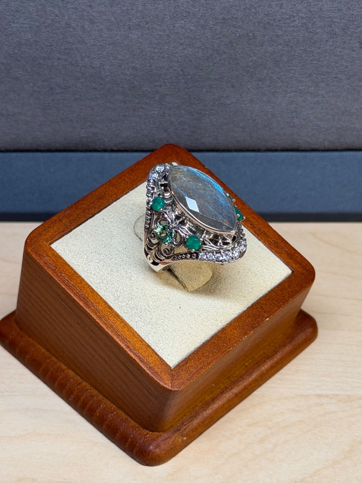 NICKY BUTLER - NB - Sterling Silver Labradorite Prasiolite Emerald Ring Size 7