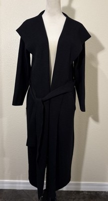MaxSport Long Cardigan Duster XL Black Open Front Tie Belt Pockets Knit Maxi