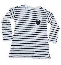 Primary Kids Long Sleeve Black White Stripe Tee Size 6-7 Cotton Crew Neck EUC