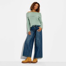 Women's Mid-Rise Ultra Wide Leg Baggy Jeans - Wild Fable Dark Wash