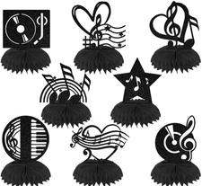 8 PCS Music Note Honeycomb Centerpieces Black Glitter Themed Party Supplies