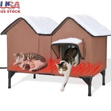 Heated Outdoor Cat House Safe Insulated Shelter Winter Multiple Cats Easy Clean