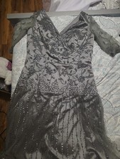 Beautiful Vintage Grey Sequined Wedding /party Dress In Size 6