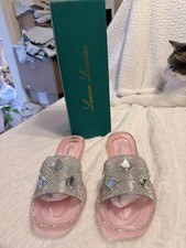 Lauren Lorraine Bianca Pink Clear Sandals with Rhinestones Size 6.5