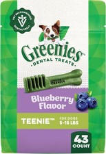 Greenies Dental Dog Treats Teenie Blueberry 3 Pcks of 43 Treats BB 06/26 NEW