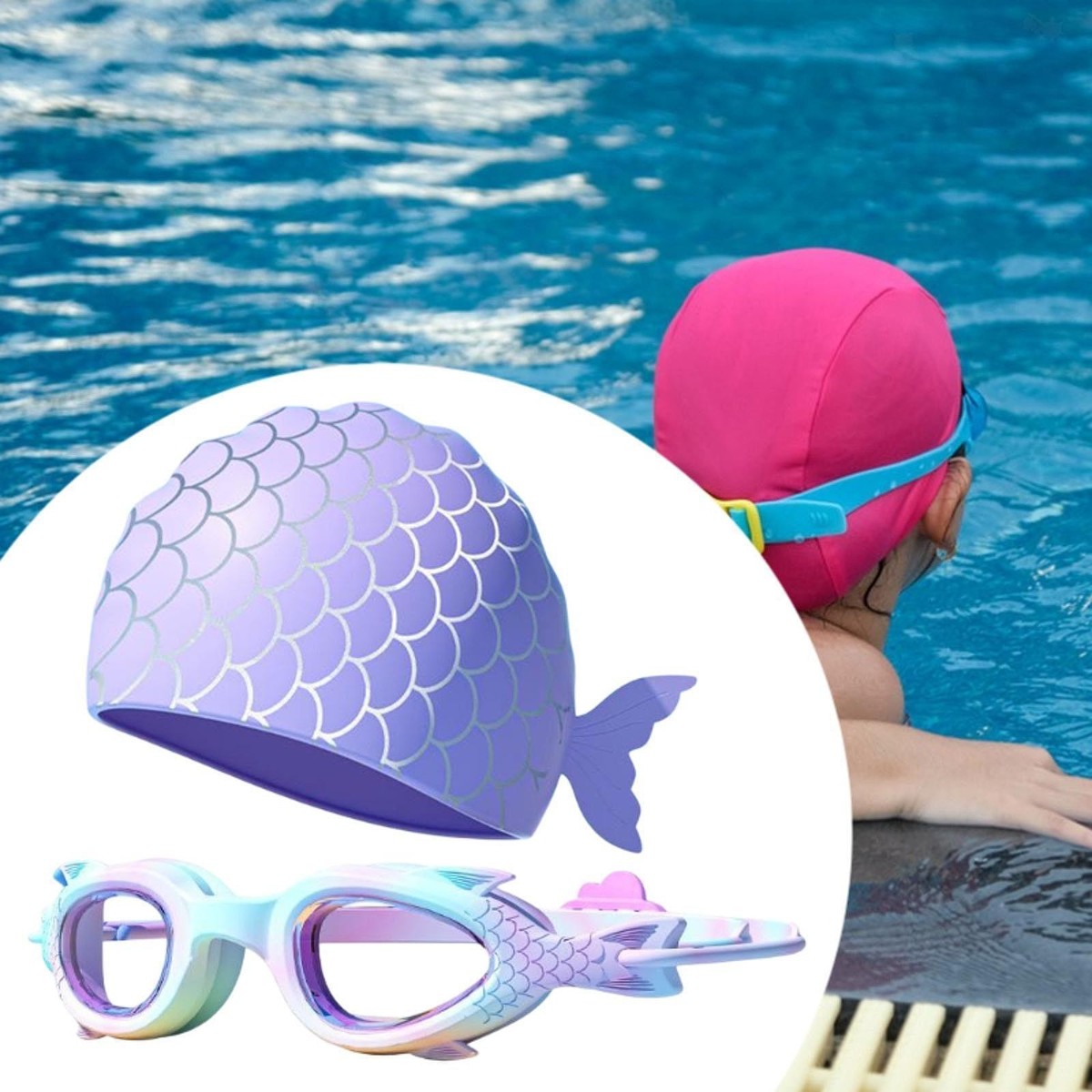 Swimming Goggles Swim Cap Set Anti Fog Glasses for Playing Water