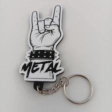 3D Printed Keychain - Heavy Metal Music Fan - 3x1.5 IN - Black and White