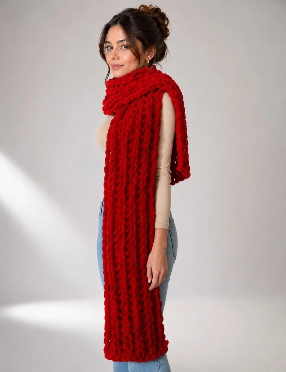 DEHANG Bufanda Larga De Punto Para Mujer – Roja, 200x50 Cm, Algodón Transpirable, Elegante Y Cálida Para Invierno