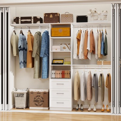 Closet System with Drawers, 5-8FT Closet Organizer Systems with Expandable Ha...