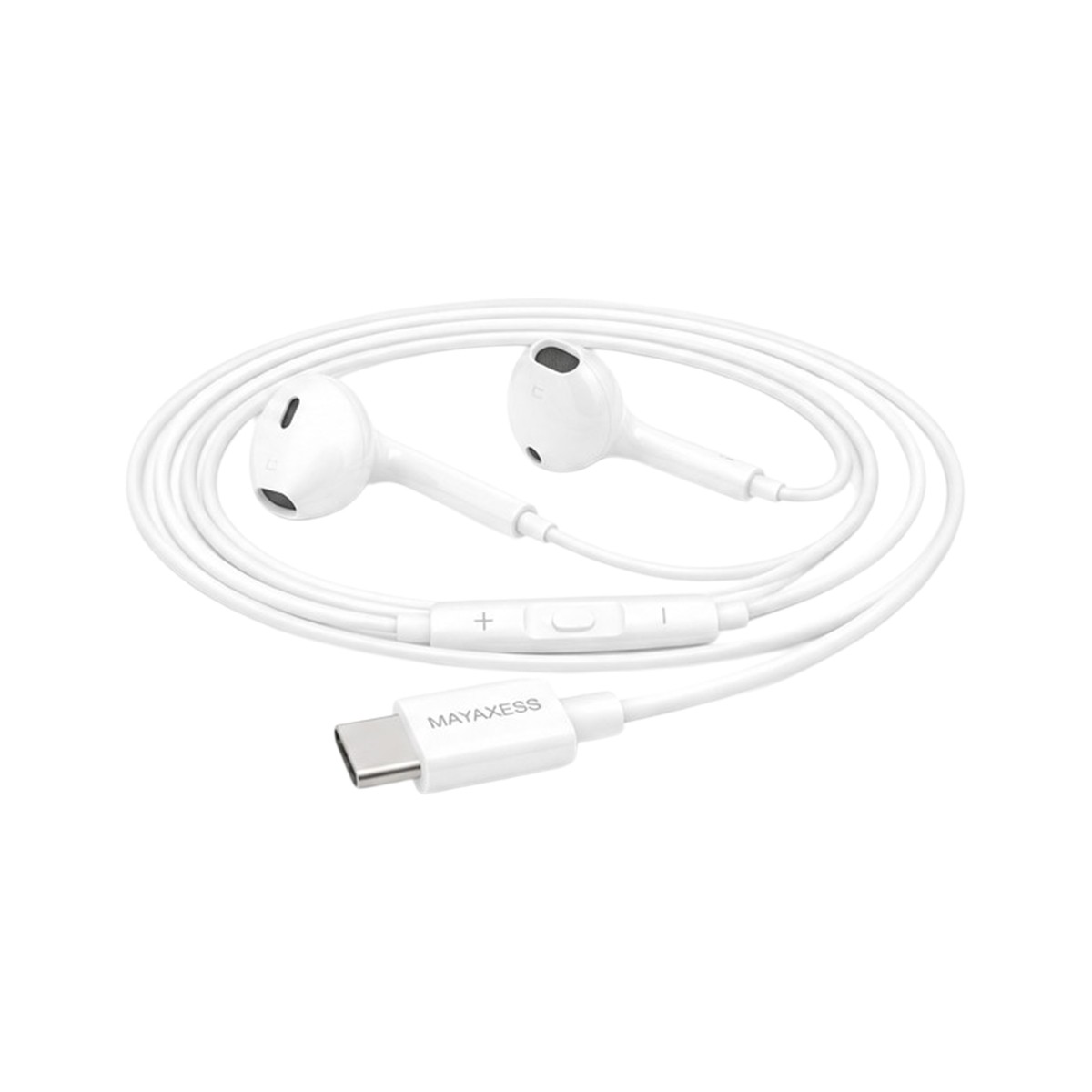 Écouteurs filaires USB-C pour iPhone 16 Mayaxess avec micro blanc