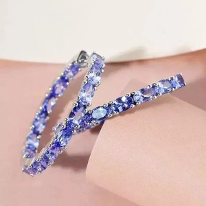 Authentic 2.50Ct Oval Cut Lab-Created Blue Tanzanite Hoop Earrings 14K White Gold Plated