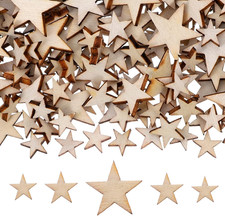 200 PCS Unfinished Wooden Stars Ornaments Cutout Blank Wood Pieces Star Assorted