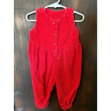 Vintage Red Corduroy Romper Heart Buttons Sleeveless Bubble Jumpsuit 18 Months