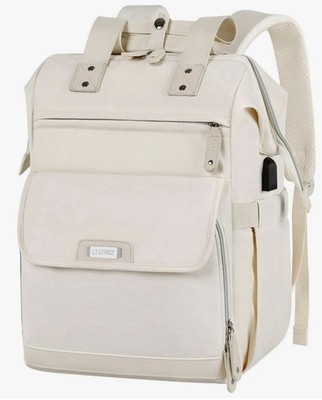 Women s Laptop Backpack 15.6  Anti-Theft Travel Bag USB Charging Port Apricot