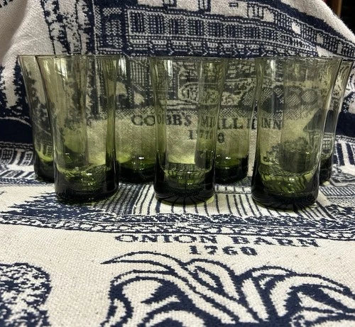 Vintage Anchor Hocking Avocado Green Tumblers | Set of 7 | 1970s Retro Glassware