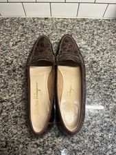 Salvatore Ferragamo Brown Leather Boutique Croc Penny Loafers Sz 7 A2