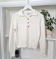 Princess Polly Henley Collared Jumper Size M / L Ivory Long Sleeve Knit