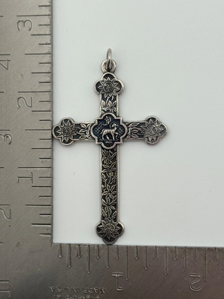 Retired James Avery Sterling Silver Lamb of God Center Cross Pendant - Image 2 of 4