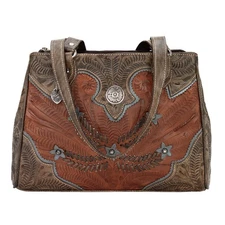 American West Womens Desert Wildflower Medium Brown Leather Handbag Bag OS