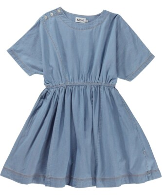 MOLO CLARA DRESS LIGHT BLUE DENIM CHAMBRAY SHORT SLEEVES ORGANIC GIRL'S 13-14