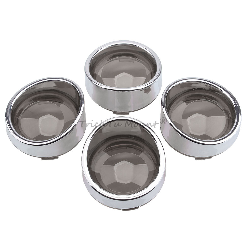 4x Smoke Turn Signal Lens Covers w/Chrome Visor Bezels For Harley Sportster Dyna