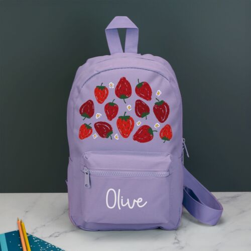 Personalisierter Kinder Rucksack Erdbeere individuell mit Namen Farbwahl Schule - Bild 8 von 30