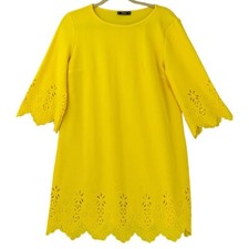 SHEIN Women's Lightweight Crepe Scallop Hem Floral Cutout Dress Yellow Size M