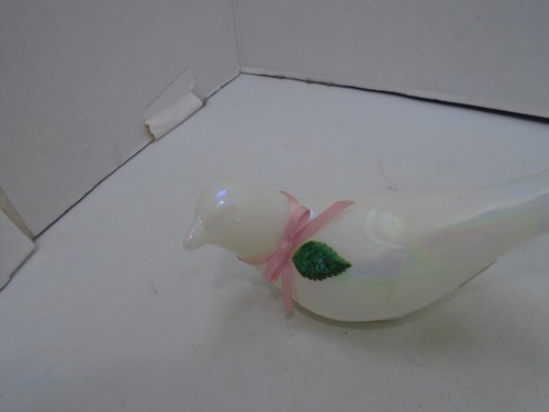 Fenton Pink Ribbon Iridescent Milk Opaline Glass Bird Figurine Paperweight - Picture 6 of 6