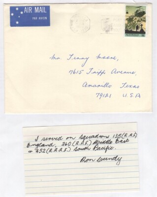 Ronald Cundy- Signed Notecard (RAF Fighter Ace)