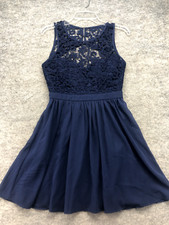 Lulus Dress Size Small S Blue Lace Open Back Fit And Flare Cocktail Crochet