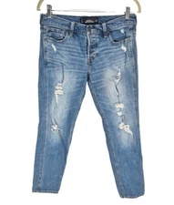 HOLLISTER VINTAGE BOYFRIEND Light Blue Denim Mid Rise Women Size 25 Distress 
