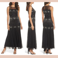 NWT $218 Pisarro Nights Beaded Mesh Gown Black [ SZ 2 ] #E819