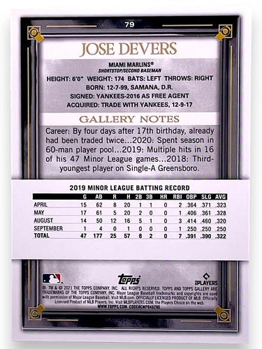 2021 Topps Gallery #79 Jose Devers Rainbow Foil Rookie RC - Picture 2 of 2