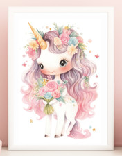 Unicorn Wall Art Print, Unicorn Girl Print, Kids Room, Wall Art Decor 866