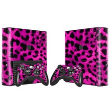 Xbox 360 E Skin Design Foils Sticker Screen Protector Set - Pink Leopard Motif